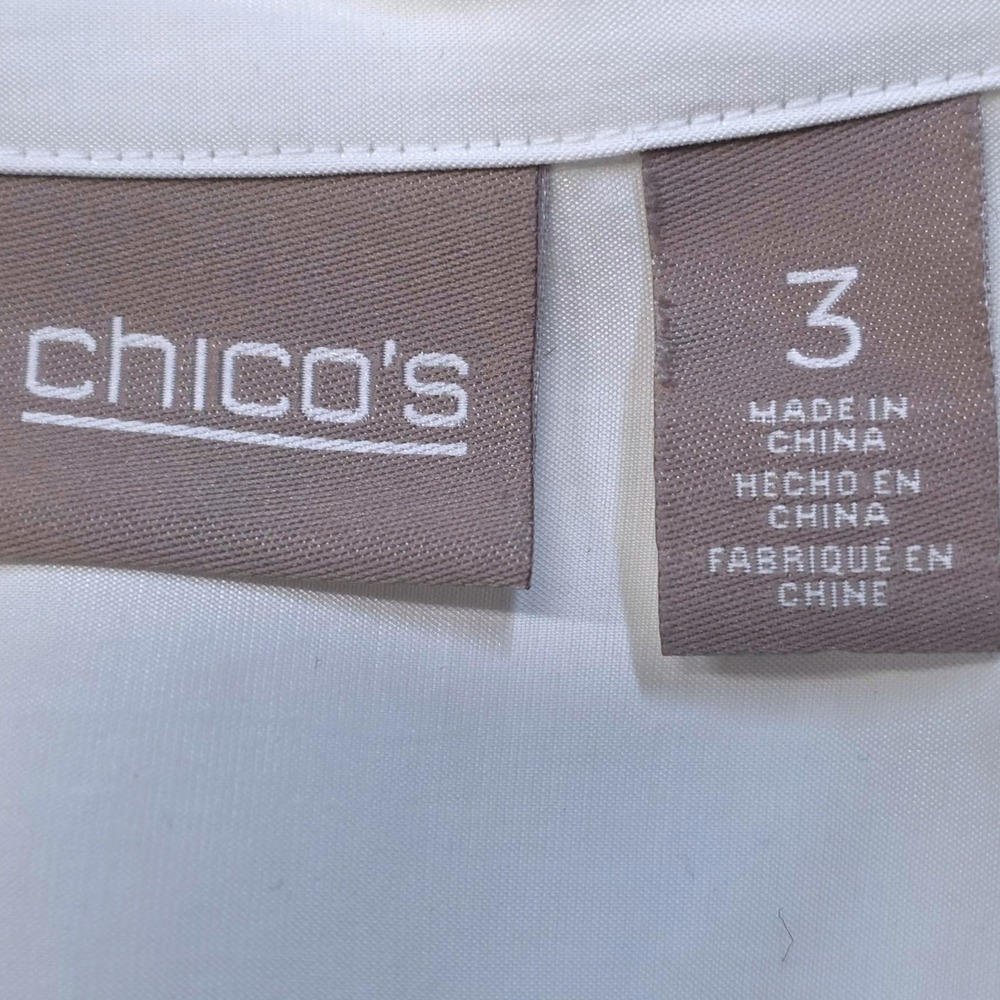 Chicos White Modal Blend Button Down Roll Tab Sleeve Shirt Size 3 Large XL - Picture 4 of 8